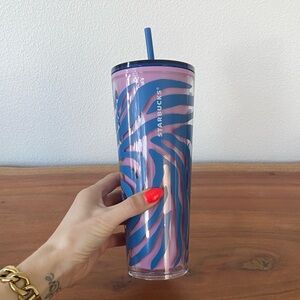 Starbucks lavender & blue zebra print tumbler with straw water cup 24 oz NWT
